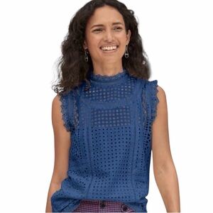 Sundance Lyra Navy Eyelet Sleeveless Lined Blouse Size S